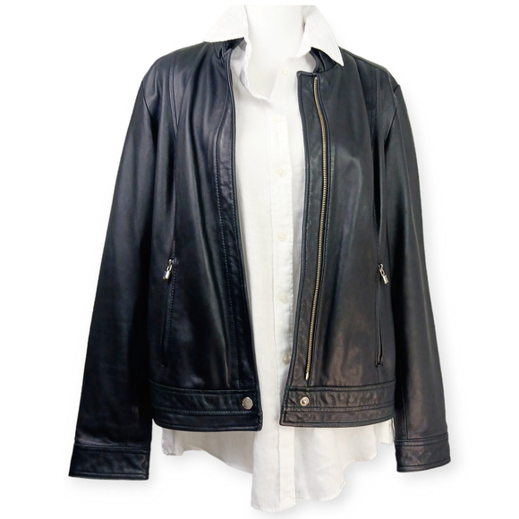 Laundry by Shelli Segal SZ XL Genuine Leather Jacket Gold Trim Buttery Soft - Picture 4 of 10